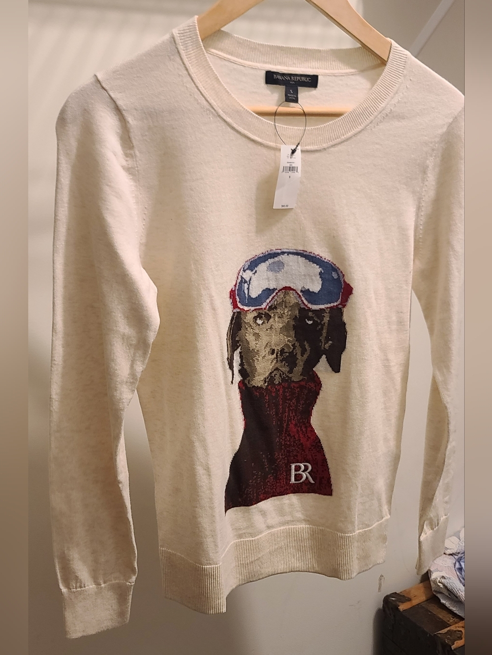 New Banana Republic Dog Intarsia Ski Lightweight Sweater Small